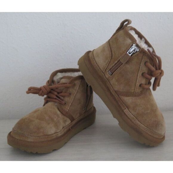 UGG 1017320T Kid's Sz 10 Chestnut Neumel II Suede Side Zip & Lace Up Boots $95+ - Picture 6 of 11